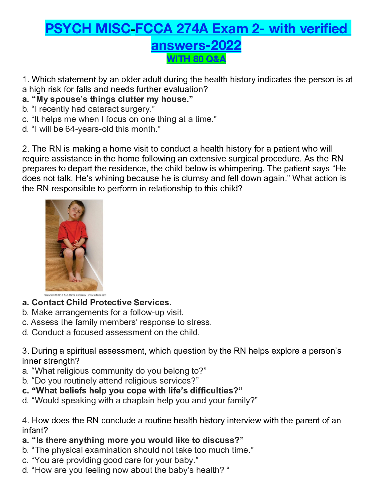 Preview of PSYCH MISC-FCCA 274A Exam 2- with verified answers-2022